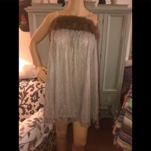 Rock Etiquette fur lace satin dress